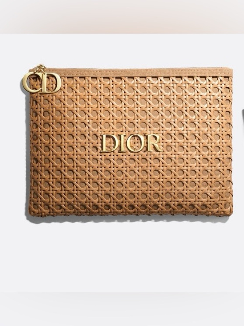 Dior Woven Raffia Pouch with Gold Hardware NWT